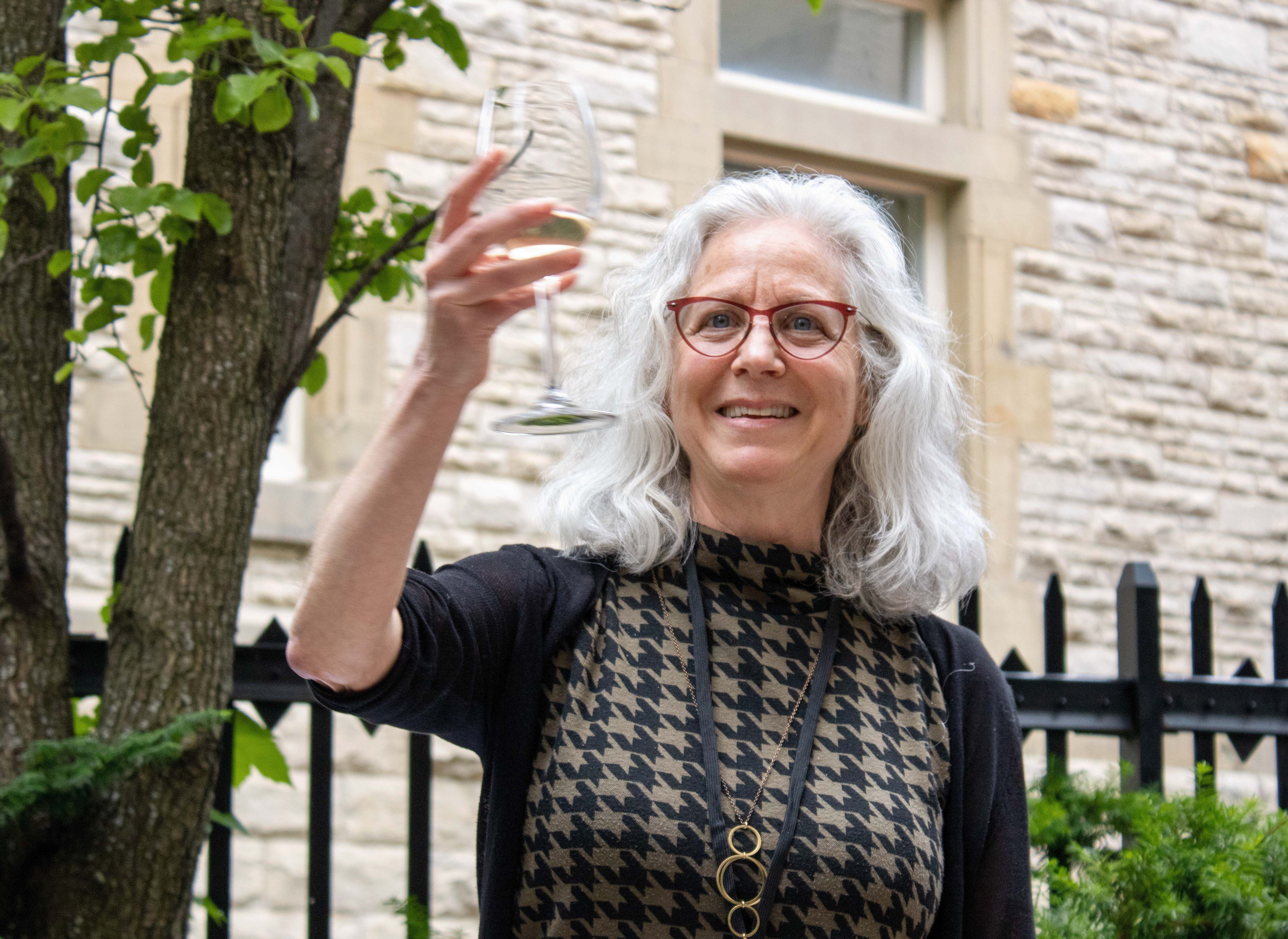 Audrey Macklin raises a glass, June 15, 2023 Audrey Macklin raises a glass