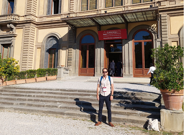 Diego Tuesta in front of Palazzo dei Congressi, Florence, September 2023