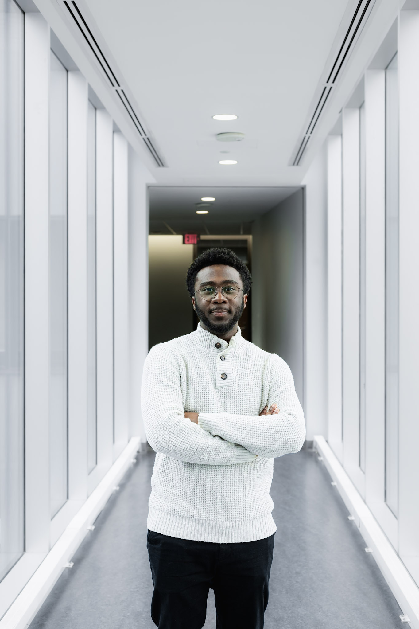 Nathaniel Lucas in enclosed walkway