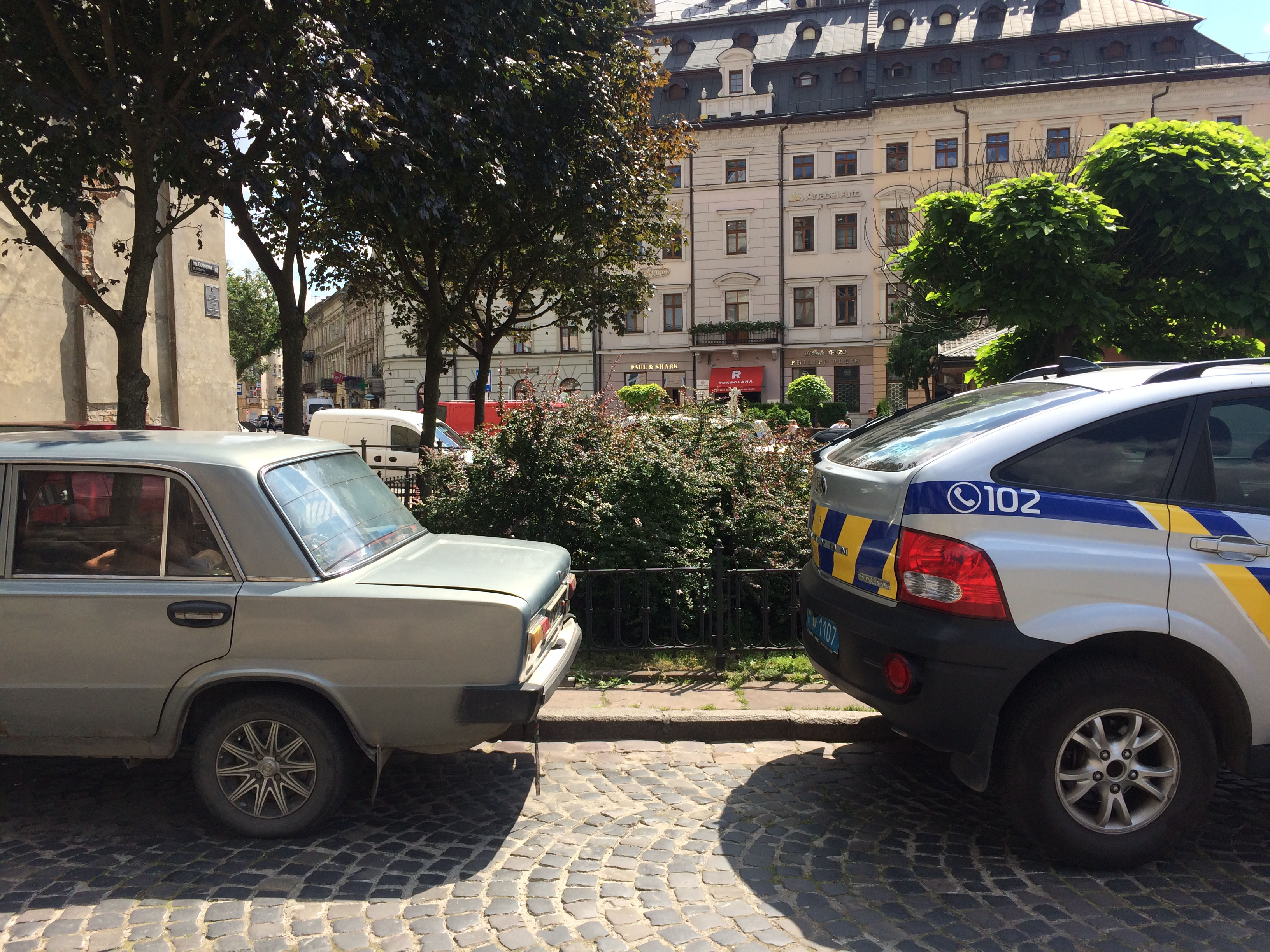 Police car in downtown Lviv.