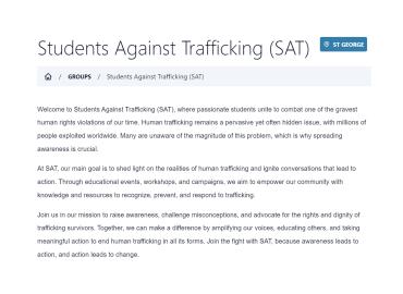 Students Against Trafficking is a U of T recognized student group