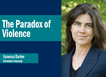 an image of Vanessa Barker with the text &amp;quot;The Paradox of Violence&amp;quot;